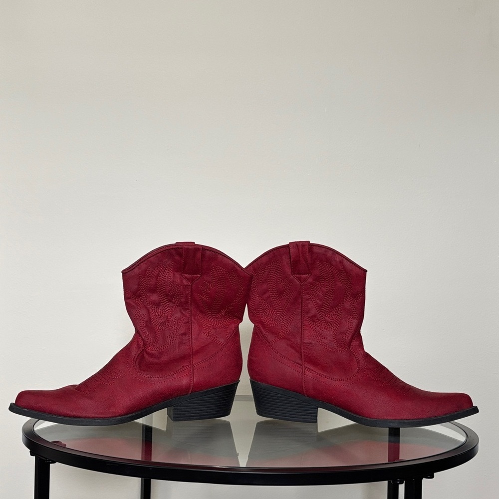 Women's Red Western Ankle Boots Mid-calf - Picture 7 of 14